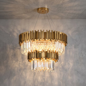 Bourbons Alphonsus Crystal Chandelier - Gold Tiered Illuminated Glow | HoaiLamp