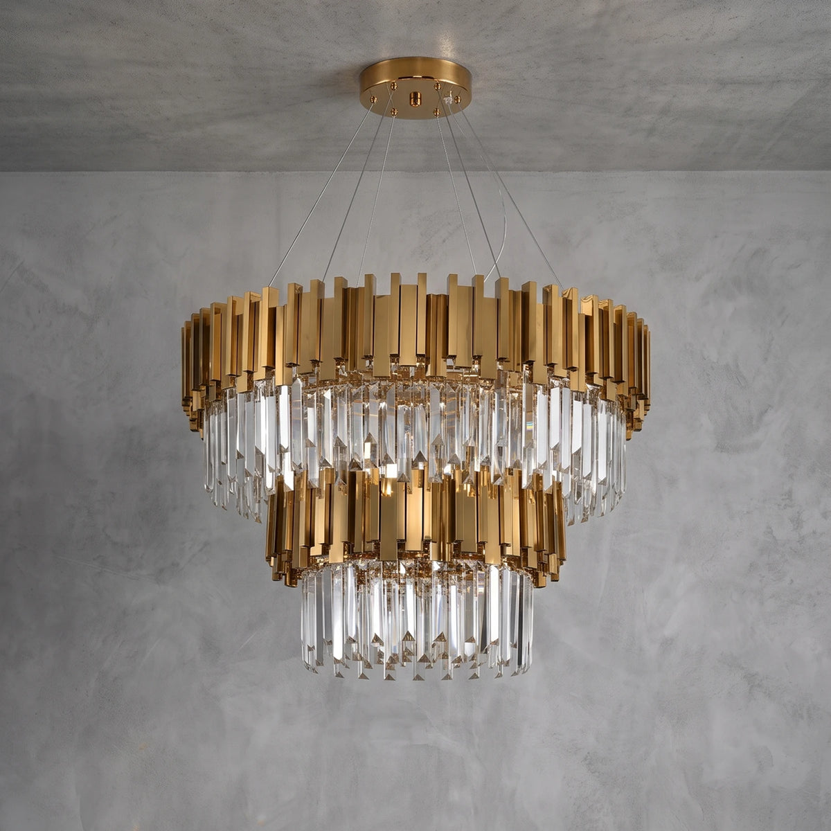 Bourbons Alphonsus Crystal Chandelier - Gold Tiered Unlit | HoaiLamp