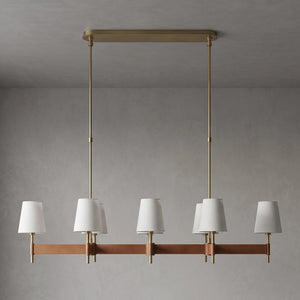 Bramley Leather & Copper Chandelier - Linear 8 Light Illuminated Glow | HoaiLamp