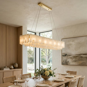 Cascade Alabaster Tiered Brass Chandelier-Long Rectangular Alabaster - Slim Minimalist Design | HoaiLamp