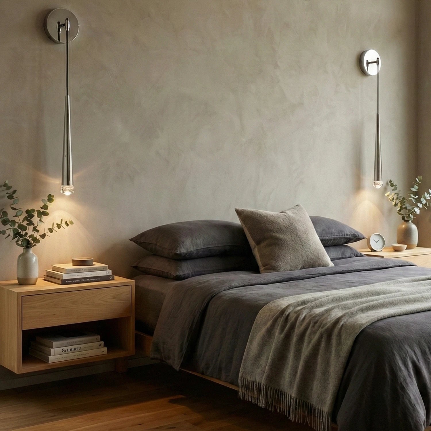 Brass Spinal Tube Crystal Wall Lamp - Concrete Wall Master Bedroom Symmetrical Bedside Glow | HoaiLamp