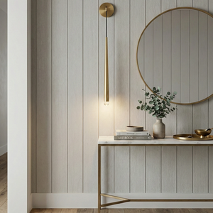 Brass Spinal Tube Crystal Wall Lamp - Elegant Entryway Foyer Shiplap Wall Round Mirror Console | HoaiLamp