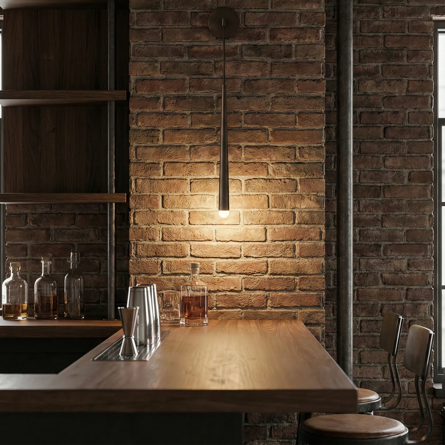 Brass Spinal Tube Crystal Wall Lamp - Industrial Bar Counter Rustic Brick Wall | HoaiLamp