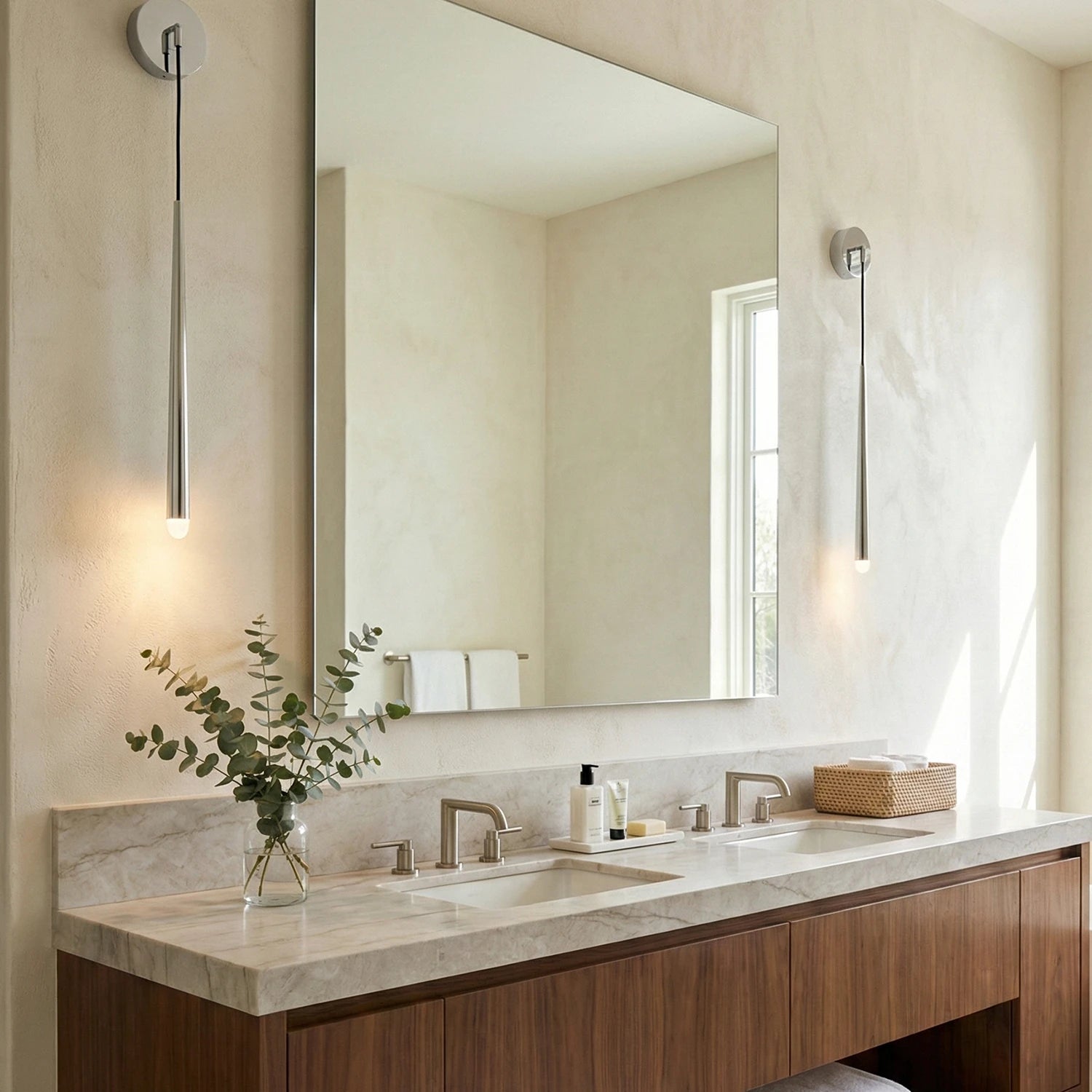 Brass Spinal Tube Crystal Wall Lamp - Luxury Bathroom Vanity Large Mirror Marble Countertop | HoaiLamp