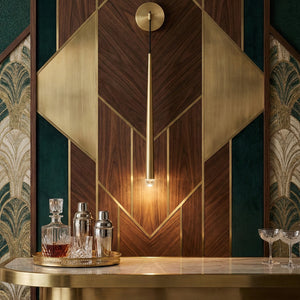 Brass Spinal Tube Crystal Wall Lamp - Luxury Commercial Bar Counter Art Deco Wood Paneling | HoaiLamp