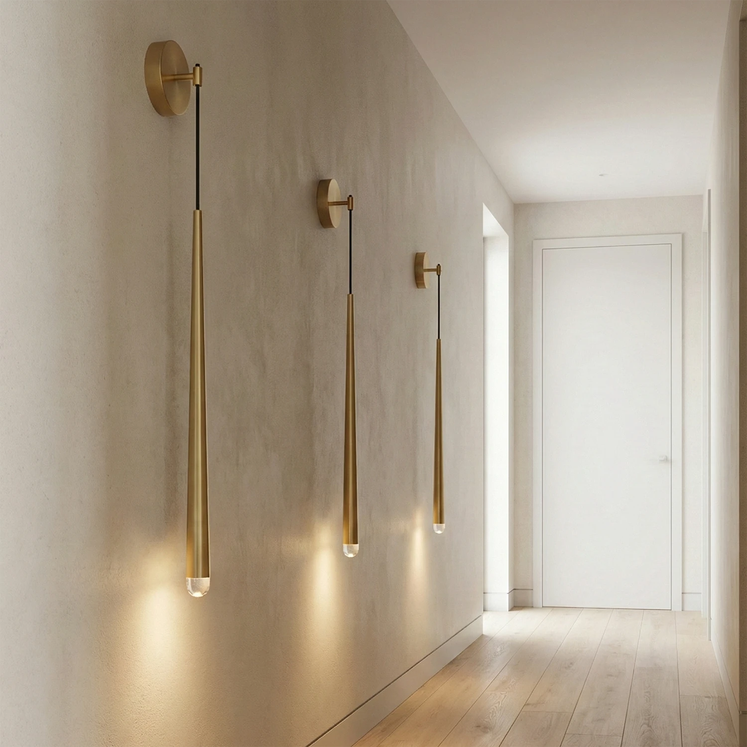 Brass Spinal Tube Crystal Wall Lamp - Minimalist White Corridor Hallway Matrix Lighting | HoaiLamp