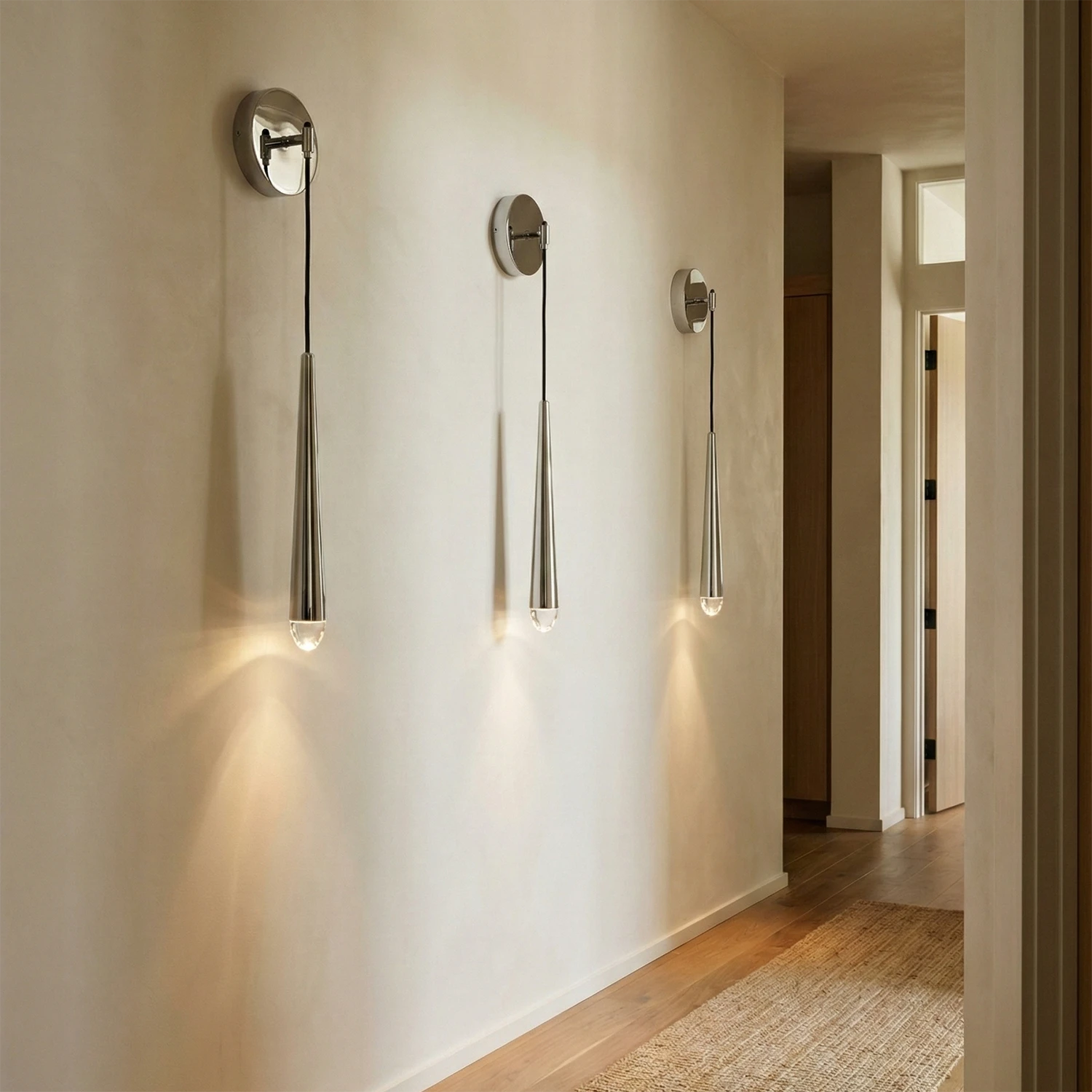 Brass Spinal Tube Crystal Wall Lamp - Modern Hallway Corridor Satin Nickel Linear Placement | HoaiLamp