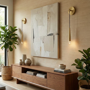 Brass Spinal Tube Crystal Wall Lamp - Modern Living Room Media Console Abstract Painting | HoaiLamp