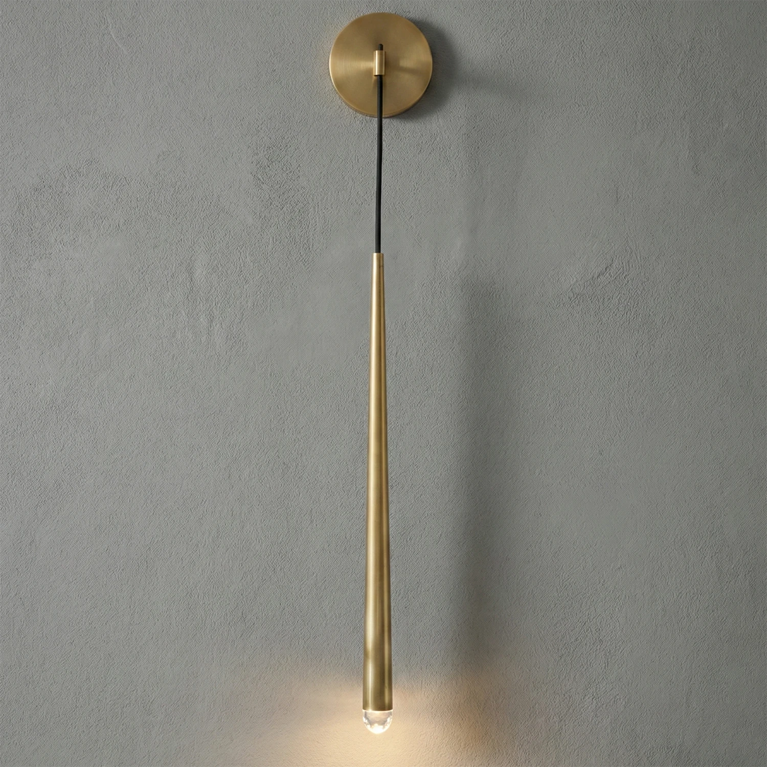 Brass Spinal Tube Crystal Wall Lamp - Studio Grey Background Brushed Brass Finish Detail | HoaiLamp
