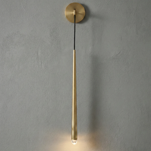 Brass Spinal Tube Crystal Wall Lamp - Studio Grey Background Brushed Brass Finish Detail | HoaiLamp