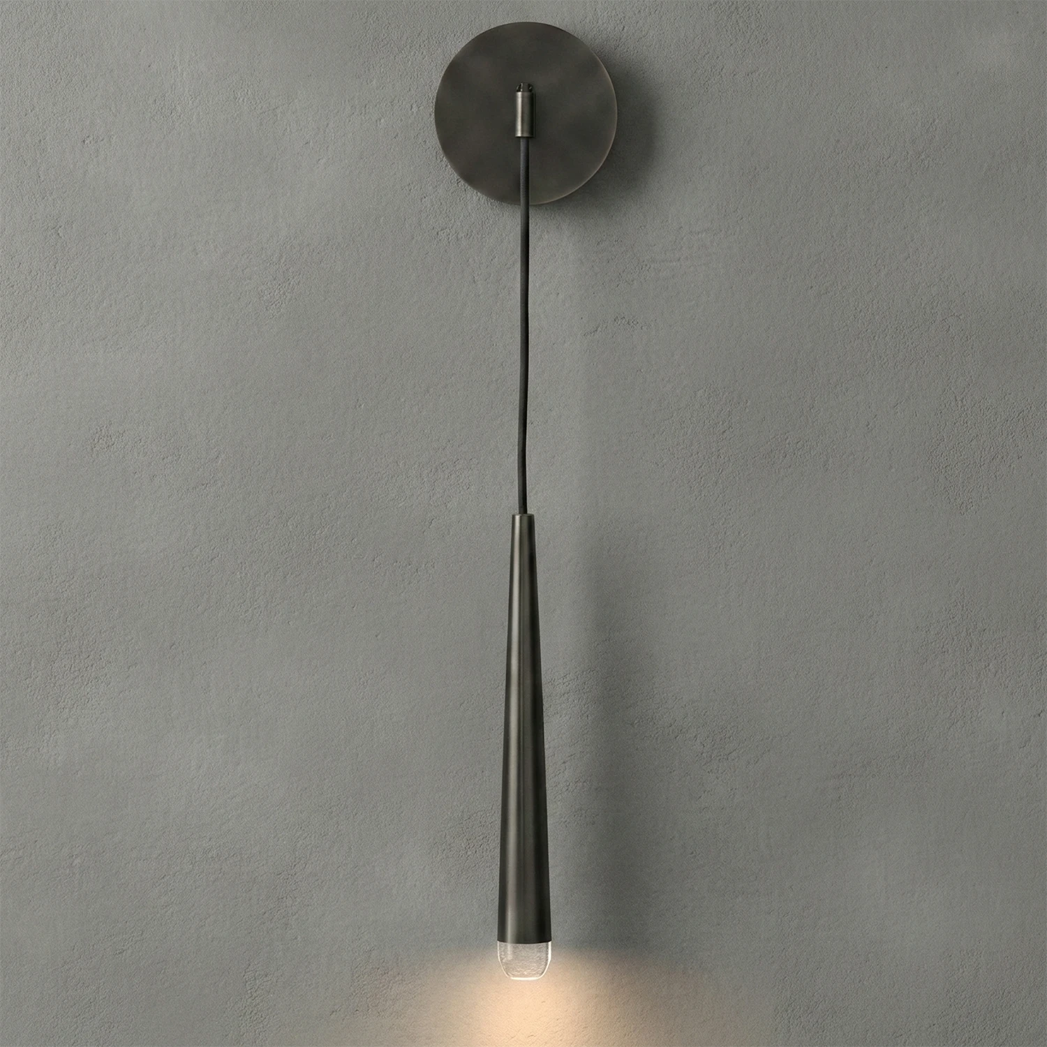 Brass Spinal Tube Crystal Wall Lamp - Studio Textured Grey Wall Matte Black Lit | HoaiLamp