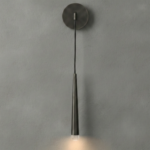 Brass Spinal Tube Crystal Wall Lamp - Studio Textured Grey Wall Matte Black Lit | HoaiLamp