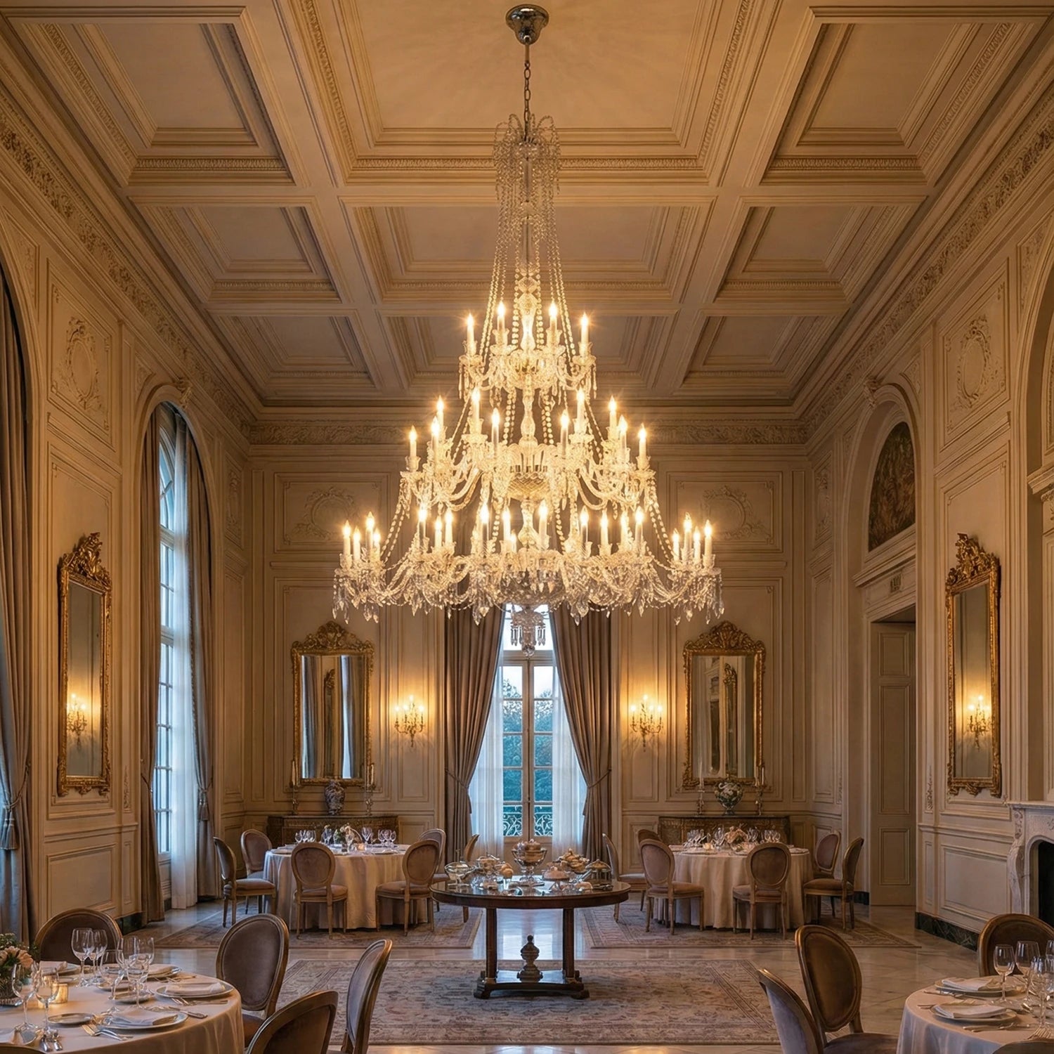 Brilliant Starry Crystal Chandelier - Intricate Coffered Ceiling Decor | HoaiLamp
