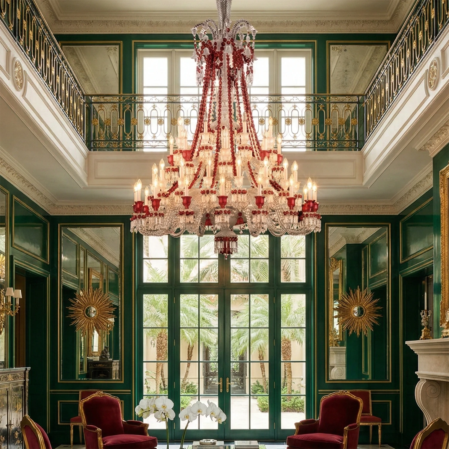 Brilliant Starry Crystal Chandelier - Palatial Dark Green Lounge Aesthetic | HoaiLamp