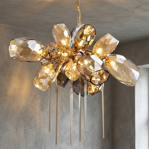Britannica Luxury Stained Glass Chandelier - Gray Wall Studio Linear Island Symmetrical Glow | HoaiLamp