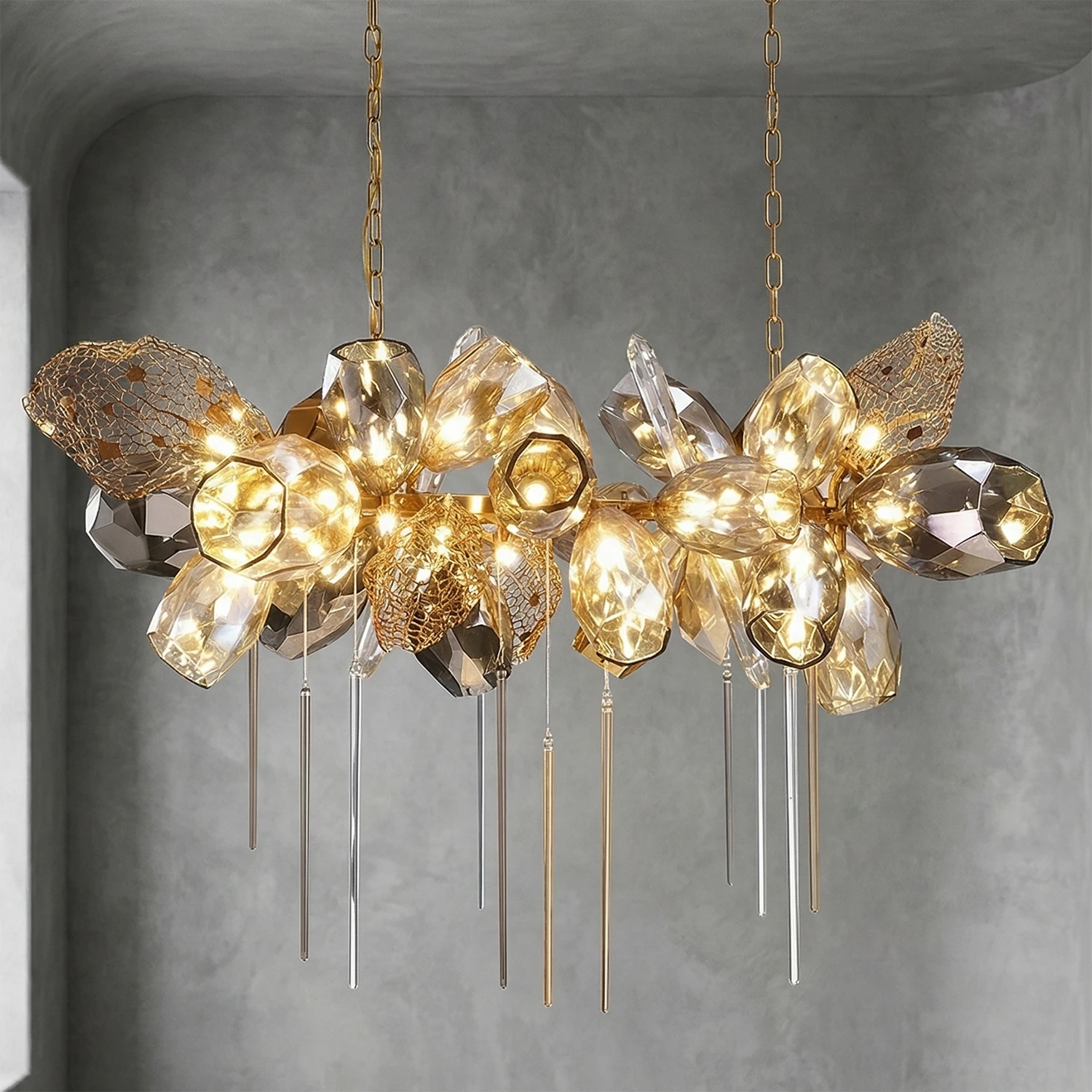 Britannica Luxury Stained Glass Chandelier - Gray Wall Studio Linear Oval Perspective Shadow | HoaiLamp