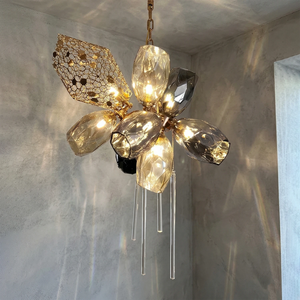 Britannica Luxury Stained Glass Chandelier - Gray Wall Studio Round Ambient Crystals Radiance | HoaiLamp