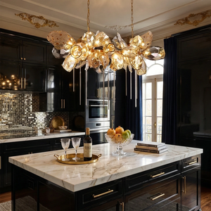 Britannica Luxury Stained Glass Chandelier - Luxury Black Gold Kitchen Island Glam Decor | HoaiLamp