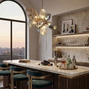 Britannica Luxury Stained Glass Chandelier - Modern Kitchen Island Premium Marble Countertop Accent | HoaiLamp