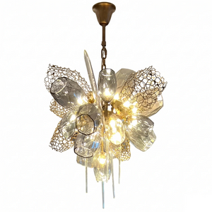 Britannica Luxury Stained Glass Chandelier - White Background Large Cascading Flower Bouquet | HoaiLamp
