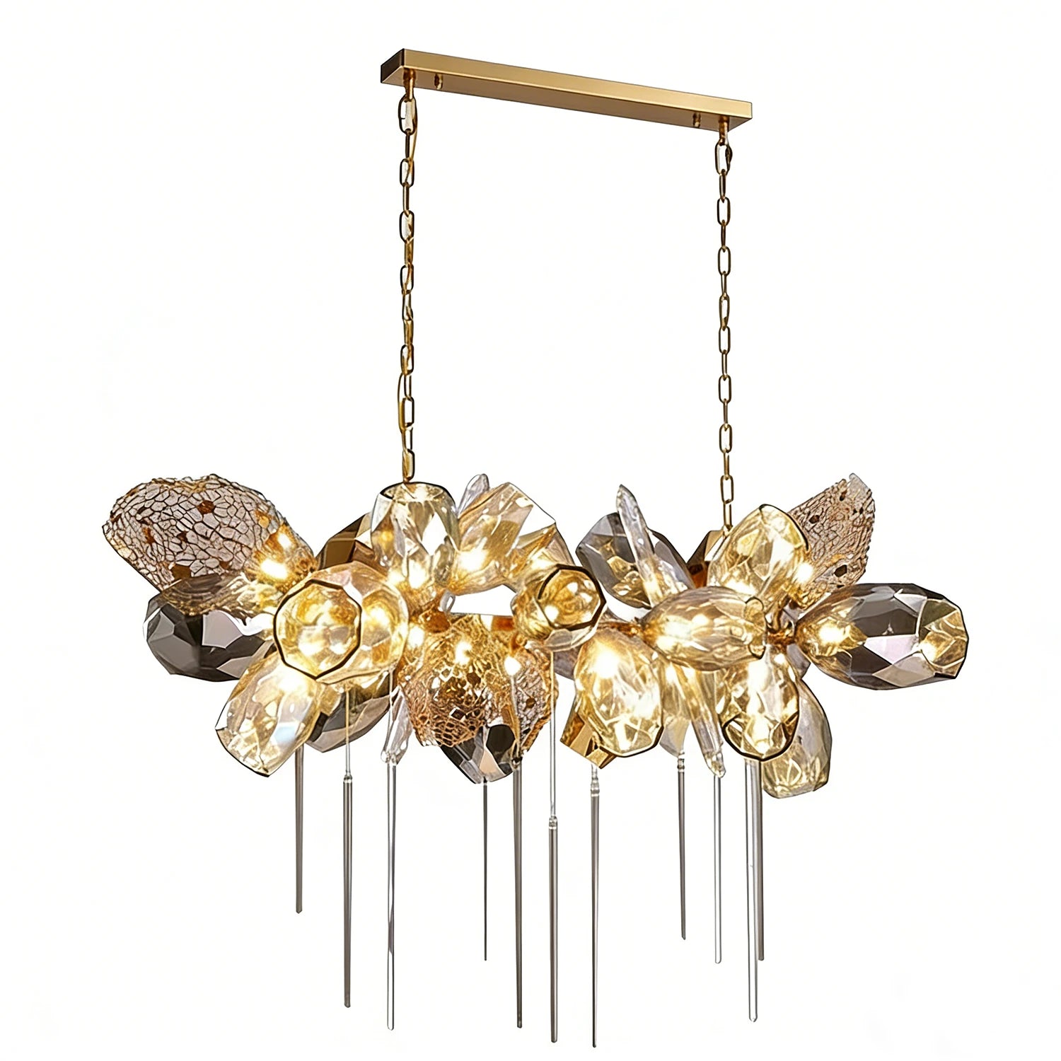 Britannica Luxury Stained Glass Chandelier - White Background Linear Oval Island Light Design | HoaiLamp
