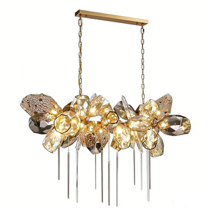 Britannica Luxury Stained Glass Chandelier - White Background Linear Oval Island Light Design | HoaiLamp