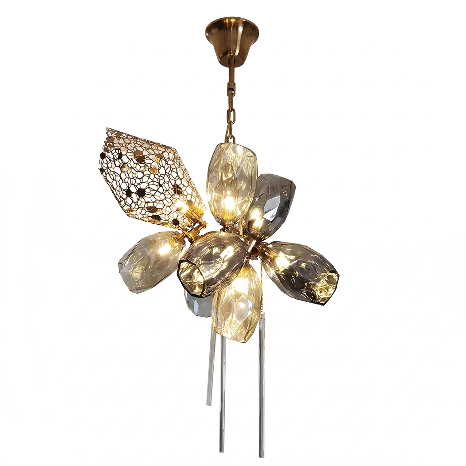 Britannica Luxury Stained Glass Chandelier - White Background Medium Round Gold Glow Angle | HoaiLamp