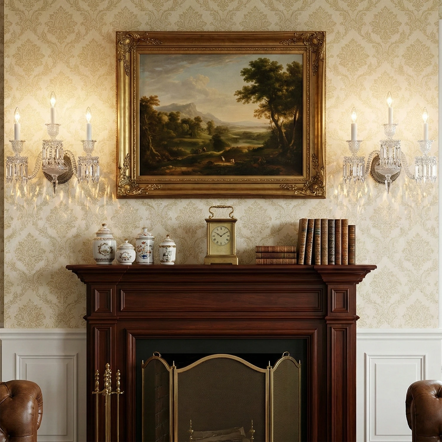 Caelum Apex Crystal Wall Lamp - Vintage Mahogany Fireplace Ambiance | HoaiLamp