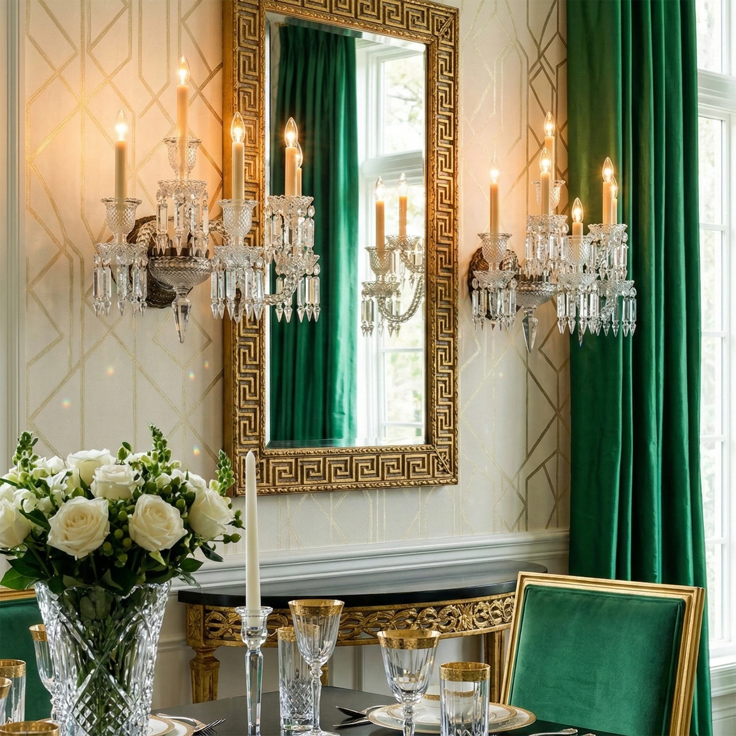 Caelum Apex Crystal Wall Lamp - Royal Emerald Dining Room Decor | HoaiLamp