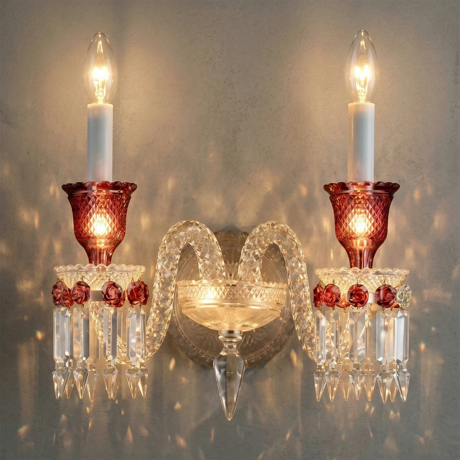Caelum Apex Red Crystal Wall Lamp - Glowing Crimson Glass Cups | HoaiLamp