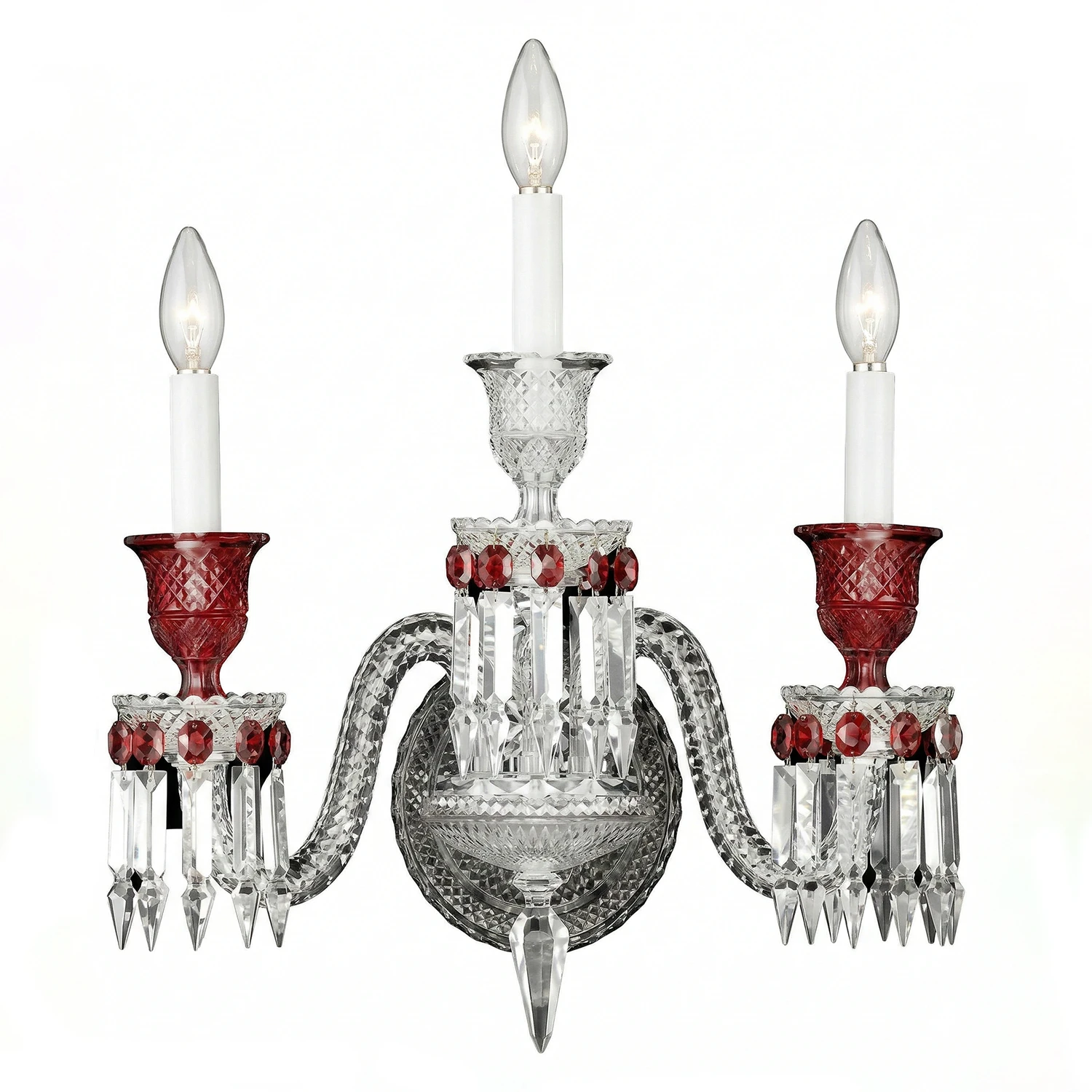 Caelum Apex Red Crystal Wall Lamp - Three-Light Specification Shot | HoaiLamp