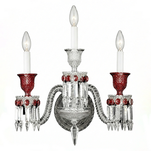 Caelum Apex Red Crystal Wall Lamp - Three-Light Specification Shot | HoaiLamp