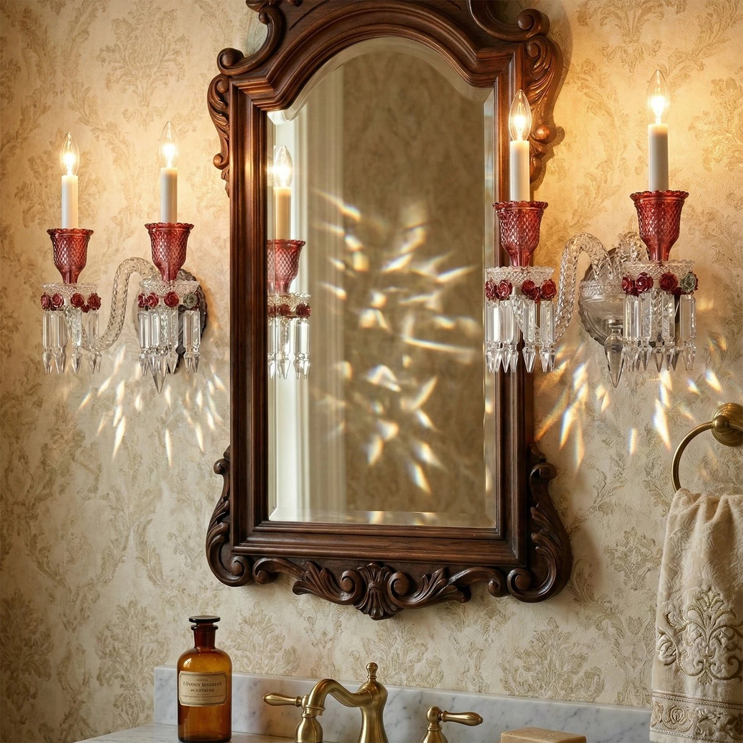 Caelum Apex Red Crystal Wall Lamp - Antique Vanity Mirror Sconce | HoaiLamp