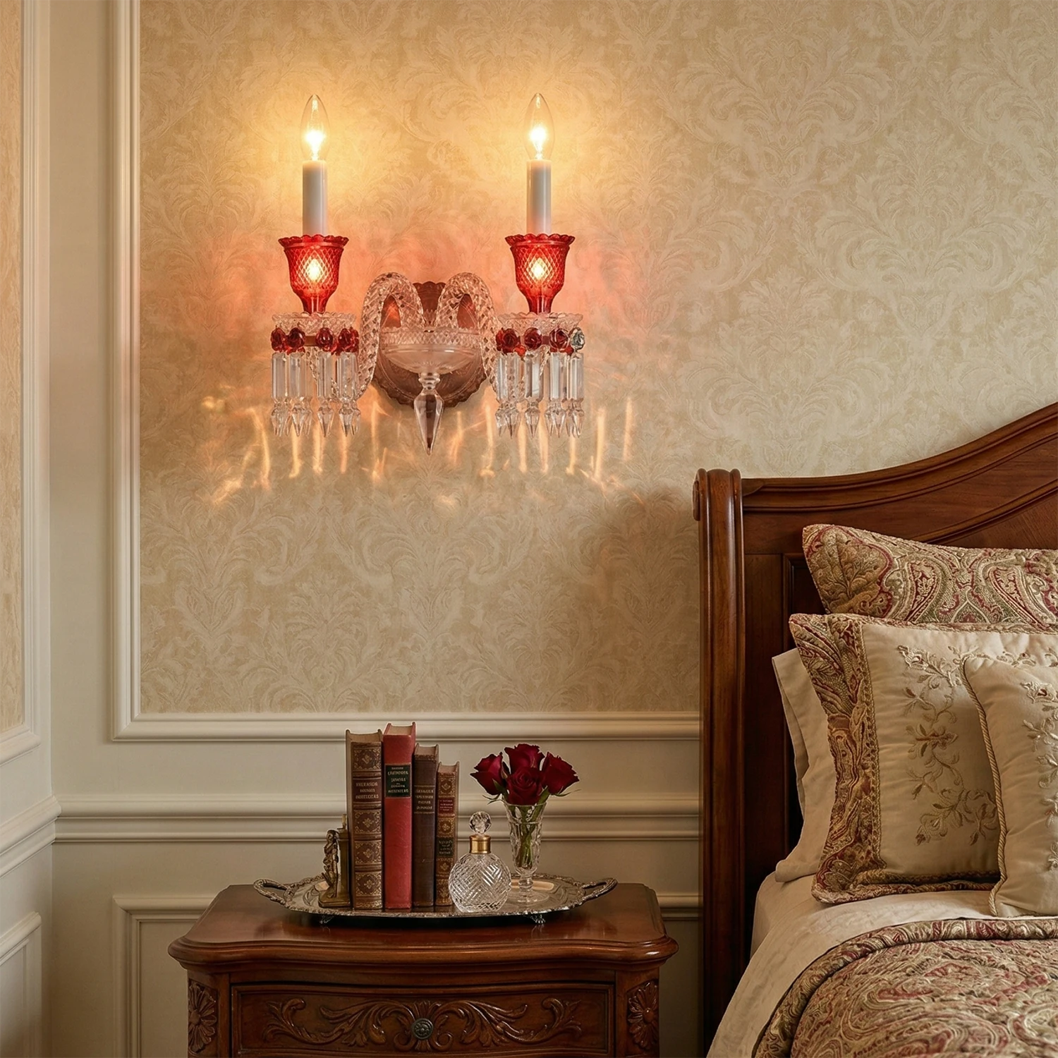 Caelum Apex Red Crystal Wall Lamp - Elegant Bedside Luxury Lighting | HoaiLamp