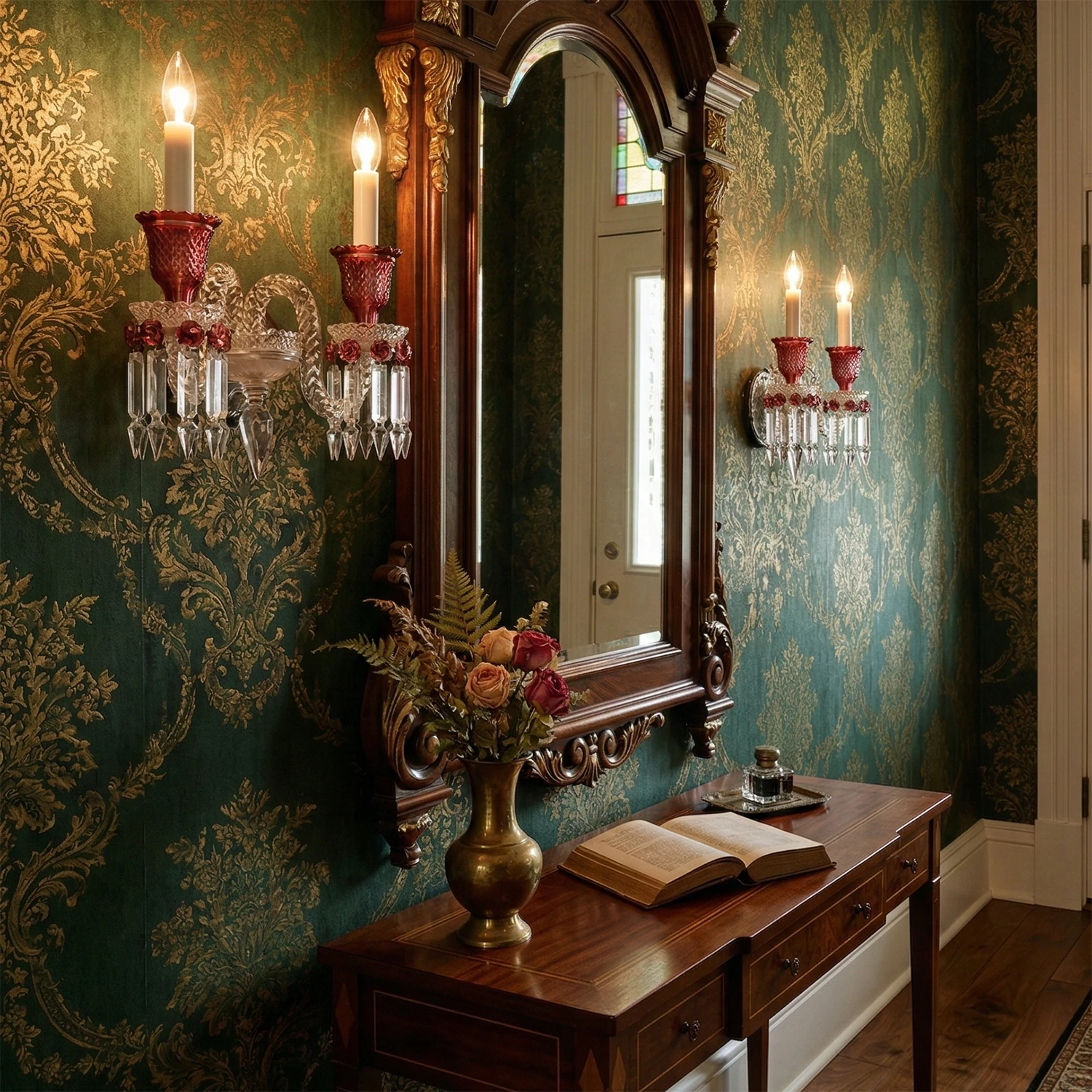 Caelum Apex Red Crystal Wall Lamp - Traditional Foyer Console Ambiance | HoaiLamp