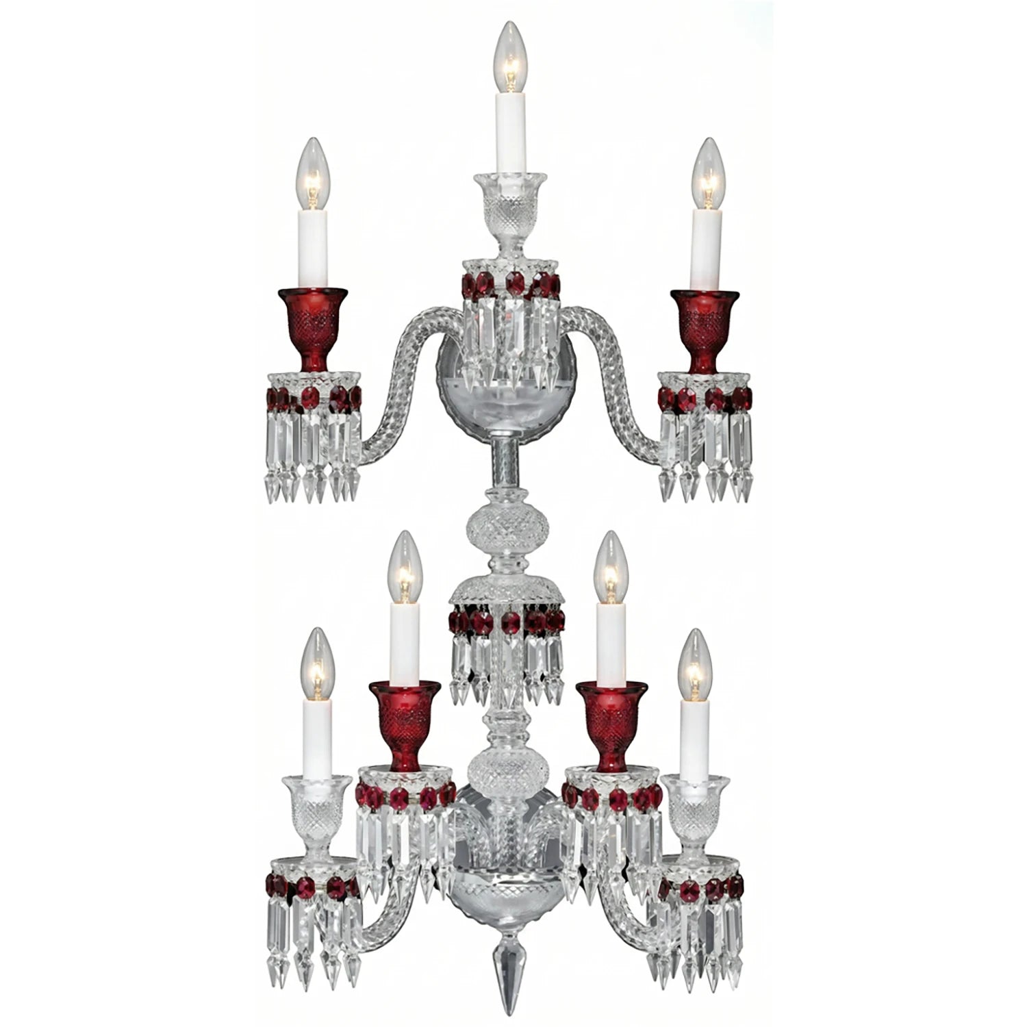 Caelum Apex Red Crystal Wall Lamp - Two-Tier Stacked Sconce Detail | HoaiLamp
