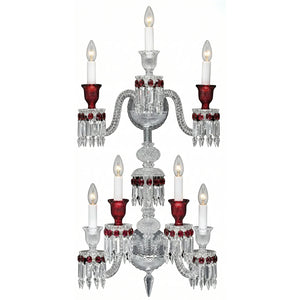 Caelum Apex Red Crystal Wall Lamp - Two-Tier Stacked Sconce Detail | HoaiLamp