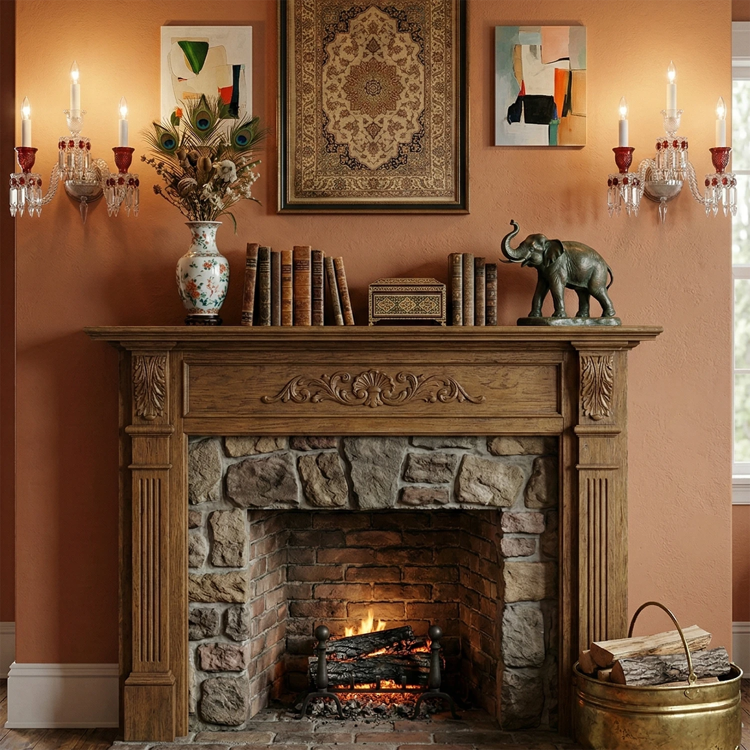 Caelum Apex Red Crystal Wall Lamp - Vintage Fireplace Hearth Decor | HoaiLamp