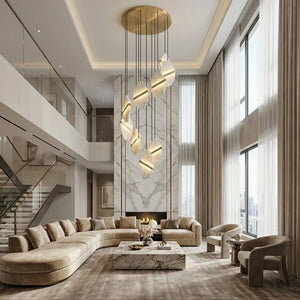 Cascading Alabaster Slab Chandelier - Double Height Ceiling Loft Penthouse Grand Living Room | HoaiLamp