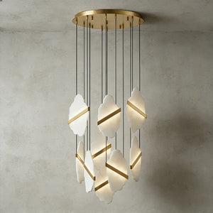 Cascading Alabaster Slab Chandelier - Studio Grey Background Large Multi Light Configuration | HoaiLamp