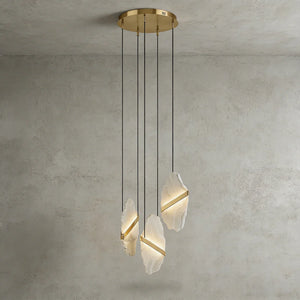 Cascading Alabaster Slab Chandelier - Studio Grey Background Long Tiered Drop Three Light Model | HoaiLamp