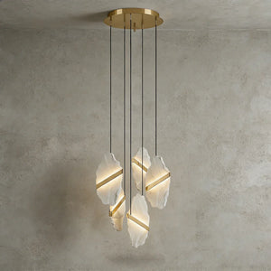Cascading Alabaster Slab Chandelier - Studio Grey Background Small Cluster Three Light Variant | HoaiLamp