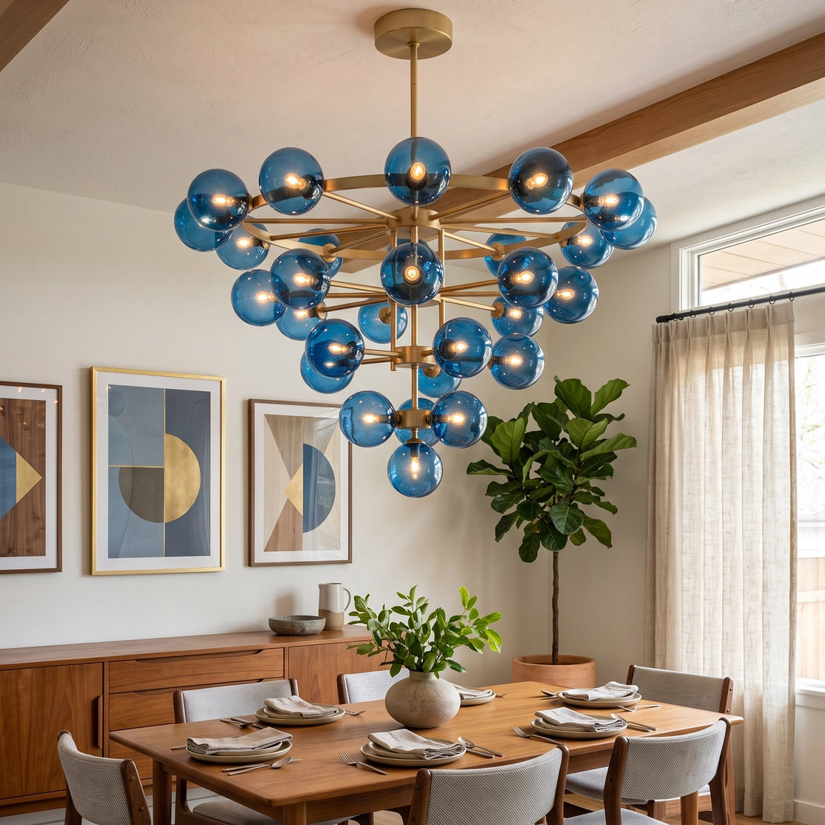 Cassian Blue Glass Globe Tiered Chandelier