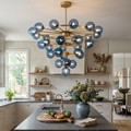 Cassian Blue Glass Globe Tiered Chandelier