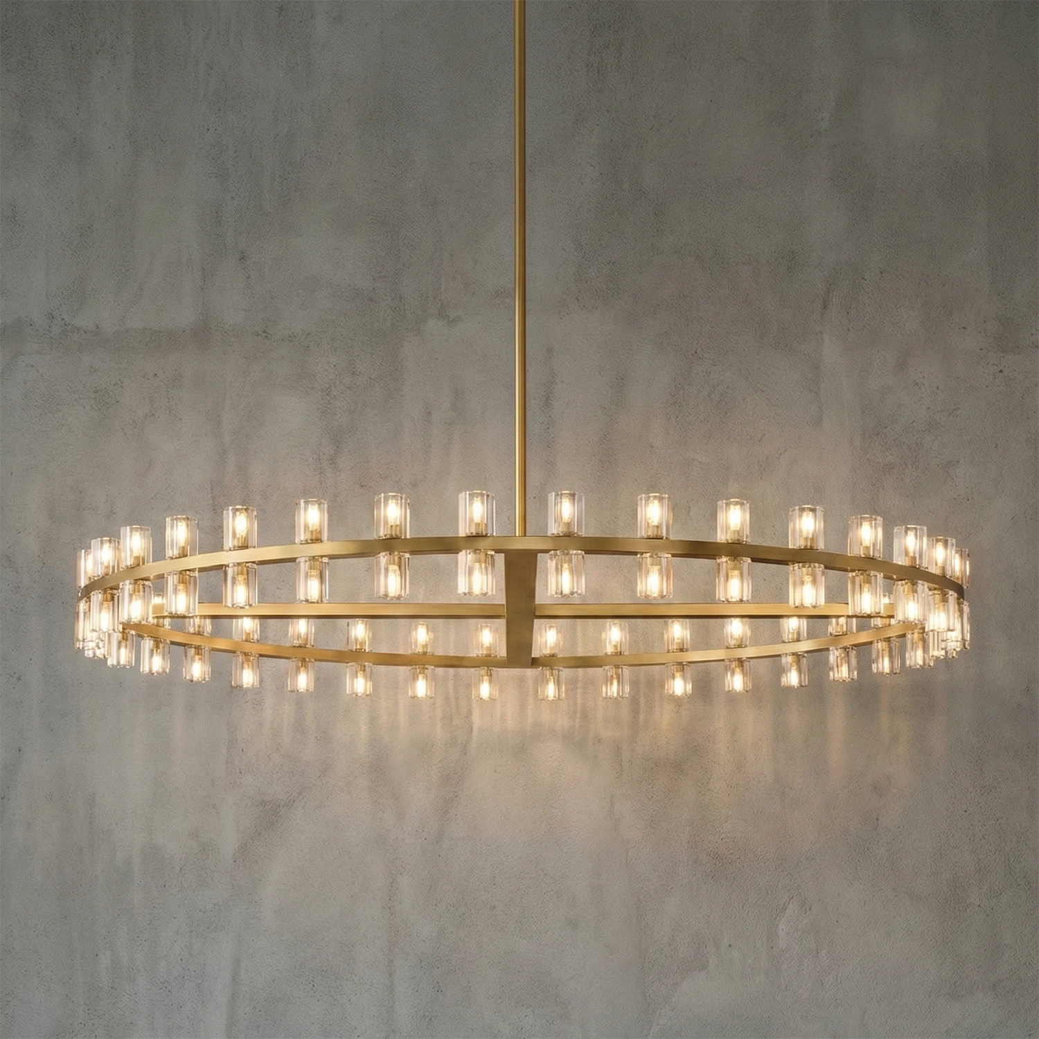 CrystalRay Linear Chandelier Series - Studio Concrete Wall Large Round Fixture | HoaiLamp