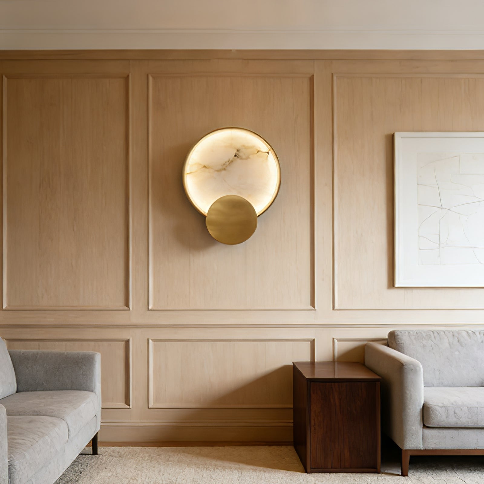 Celestial Jupiter Natural Alabaster Wall Sconce - Architectural Panel Wall Sconce | HoaiLamp