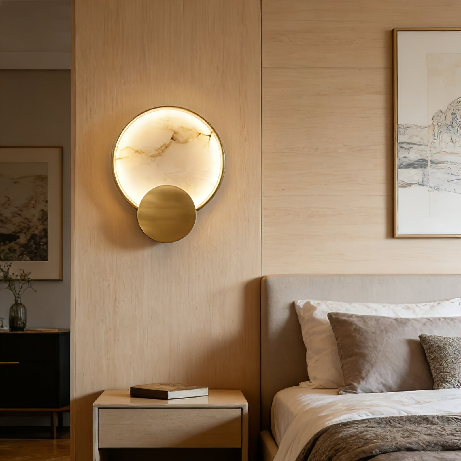 Celestial Jupiter Natural Alabaster Wall Sconce - Cozy Cream Toned Bedside Light | HoaiLamp