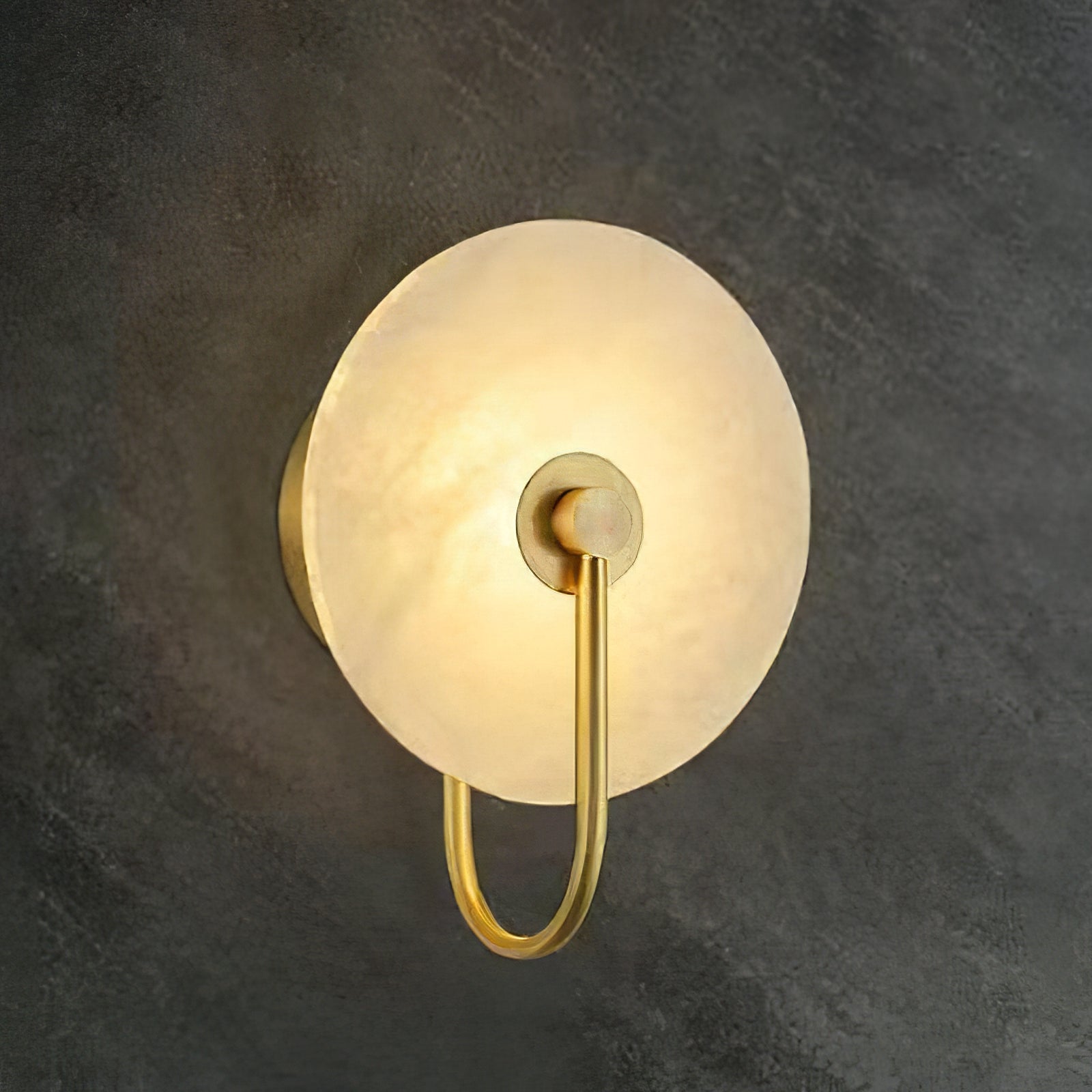 Celestial Round Alabaster Sconce - Moody Dark Grey Textured Wall | HoaiLamp