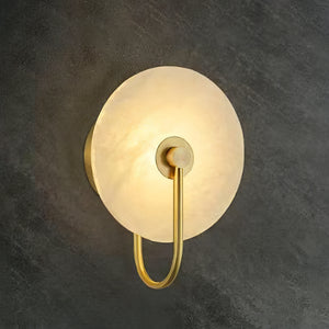 Celestial Round Alabaster Sconce - Moody Dark Grey Textured Wall | HoaiLamp