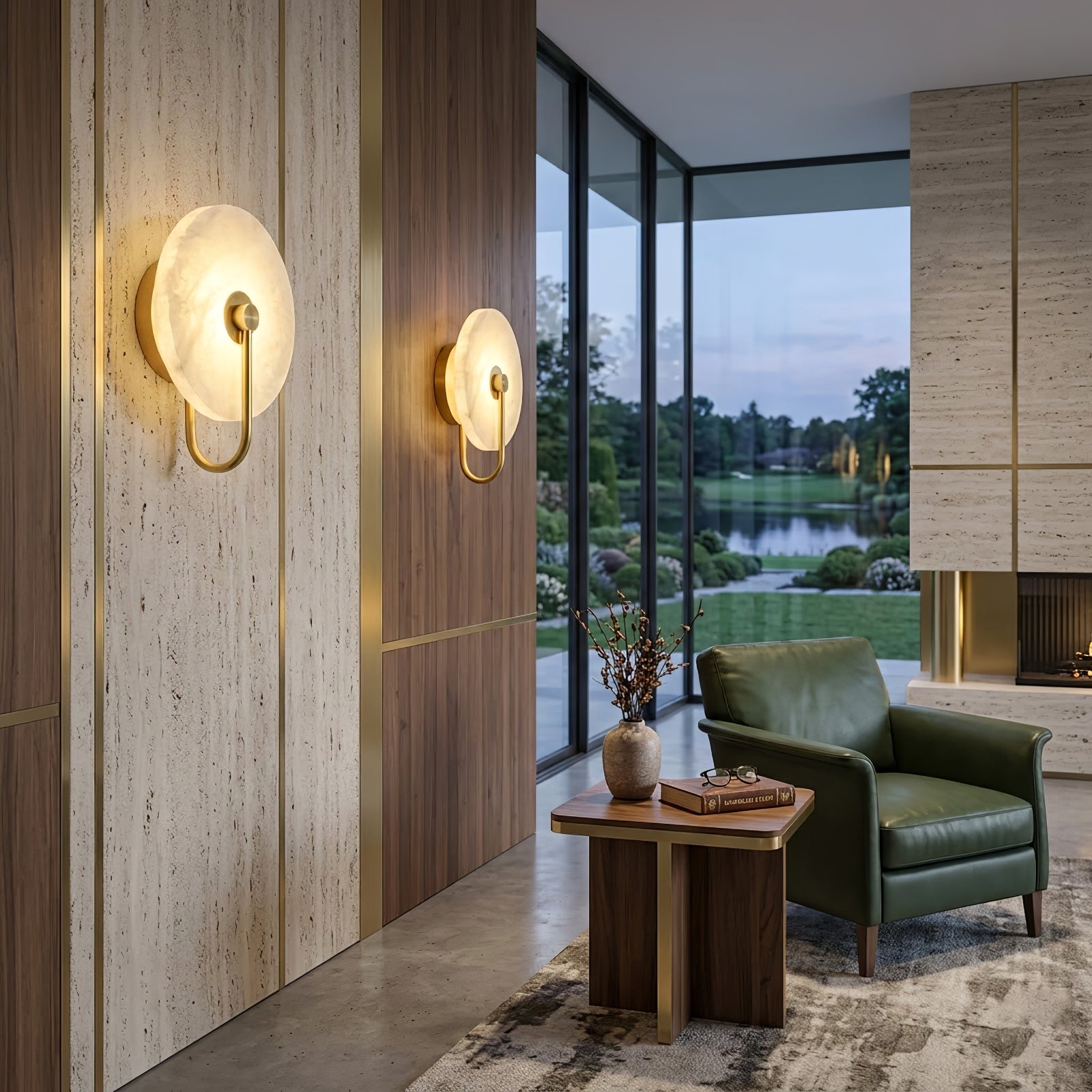 Celestial Round Alabaster Sconce - Panoramic View Lounge Fireplace | HoaiLamp